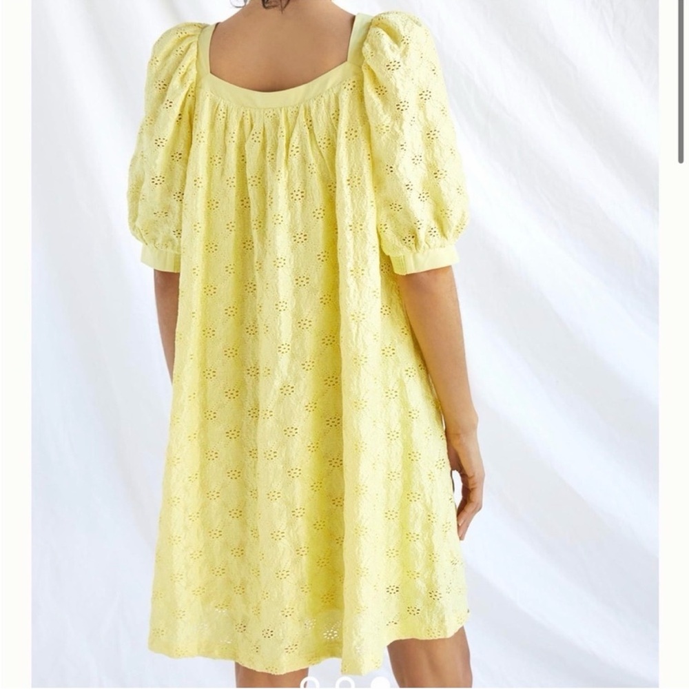 Maeve by Anthropologie Yellow Eyelet Puff Sleeve Mini Dress - Picture 3 of 11